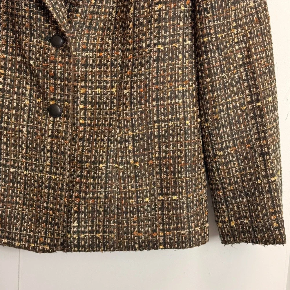 Le Suit Womens Brown Multi Tweed Skirt Suit Set Blazer Pencil Skirt Size 12